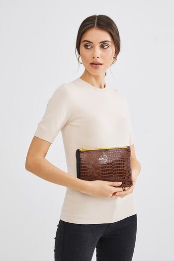 Deri Company Soft Crocodile Brown Clutch Handbag