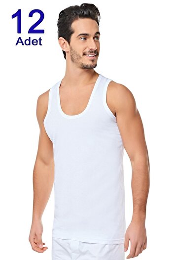 Seher Men's Cotton Classic Combed Tank Top 12 Pack White Color
