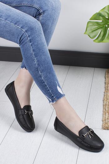 Khayt Women's Black Buckle Ballerinas