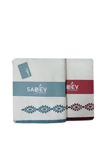 Sarev Milagros Embroidered 2 Pieces Towel Mint Green-Burgundy