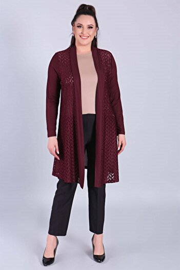 Metpoint Women's Burgundy Front Mesh Lace Cardigan