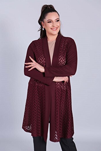 Metpoint Women's Burgundy Front Mesh Lace Cardigan