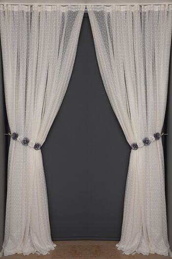 AKÇA TEKSTİL Sparse Pointed Cream Color Single Wing Ready-made Planted Pleated Background Curtain 300*260 Cm