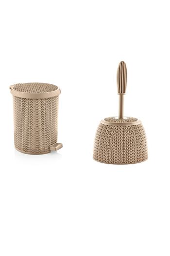 BlackBird Home 3.5 Liter Cream Colored Mesh Patterned Pedal Trash Can and Toilet Bowl Brush Set