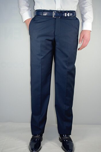 Bomonti Men's Navy Blue Oversize Classic Fine Weave Fabric Trousers