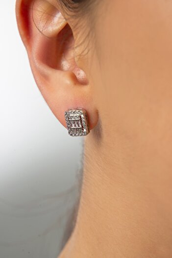 Elika Silver Women's Baguette Stone Earrings