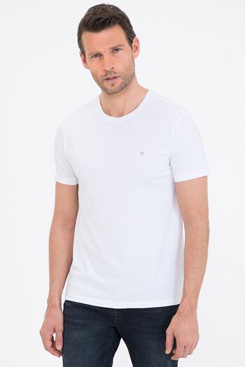 Pierre Cardin Λευκό Slim Fit Crew Neck Basic T-shirt