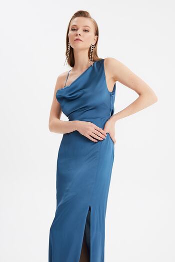 Trendyol Collection Sötétkék hosszú estélyi ruha - A-szabású, hátrészlet, TPRSS21AE0133