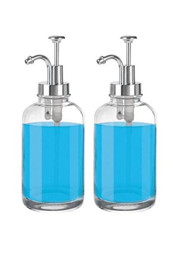 Digithome 2-Piece Glass Liquid Soap and Lotion Label Silver Stopper Detergent Bottle Soap Dispenser 500 ml C1-1-289