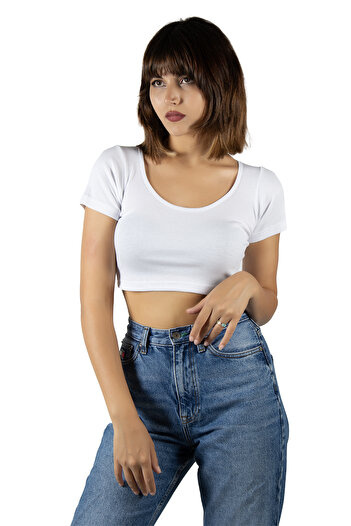Terapi Men 2'li Paket Siyah Beyaz Havuz Yaka Fitted/vücuda Oturan Kısa Kol Crop Tişört