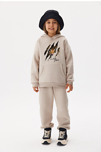 ADA BEBEK ÇOCUK Oversize Cotton Live Free Leopard Bottom Top Set