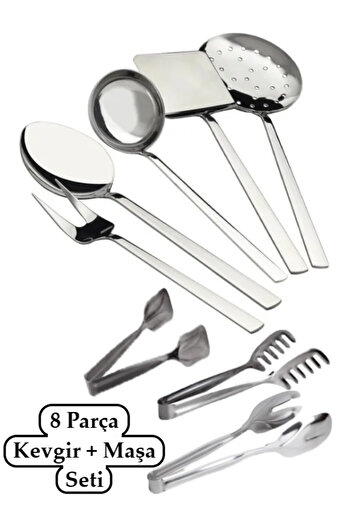 Bayev 8 Piece Steel Flat Colander + Tongs Set