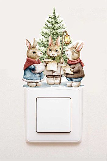 Piksel Grafik Cute Rabbits' New Year's Day Socket Socket Sticker, Christmas Label