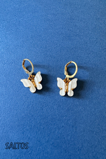 Saltos White Butterfly Gold Earring Birthday Gift Earring for Lover Earring Butterfly Women's Gold Earring Gift