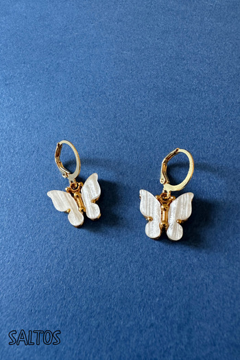 Saltos White Butterfly Gold Earring Birthday Gift Earring for Lover Earring Butterfly Women's Gold Earring Gift