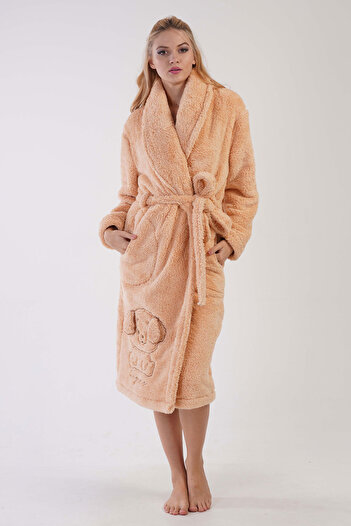 CANTERİDER Women's Welwelsoft Raft Collar Long Sleeve Long Dressing Gown