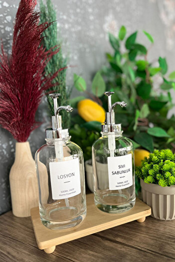 Digithome 2-Piece Glass Liquid Soap and Lotion Label Silver Stopper Detergent Bottle Soap Dispenser 500 ml C1-1-289