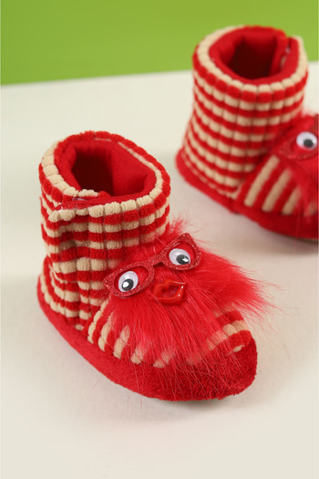 dipdepo Soft Sole Glasses Patterned Velcro Girls' Slippers