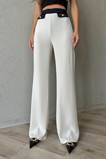 Seda Yalçın Atelier Black Transitional Trousers with White Waist Part and Pockets