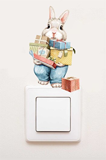 Piksel Grafik New Year's Eve Winter Concept Sticker New Year's Ornament Christmas Winter Concept Socket Sticker - Rabbit with a Gift