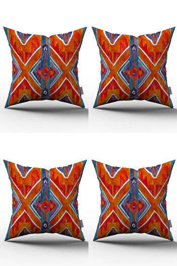 Cango Home Orange Ethnic Patterned Set of 4 Digital Printed Throw Pillow Cases St-4Kmbs-Cgh237