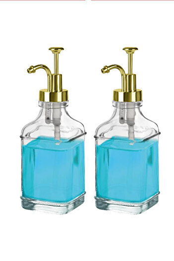 Digithome 2-Piece Glass Liquid Soap and Lotion Detergent Bottle with Gold Stopper Soap Dispenser 500 ml Gold C1-1-289