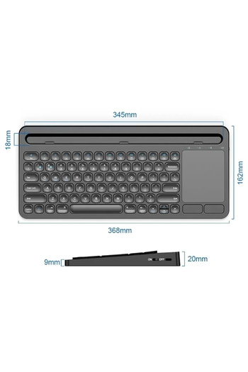 TECHNOMEN Bluetooh Wıreless Keyboard Siyah Touchpad Kablosuz Q Klavye Kablosuz Tablet Klavyesi Şarjlı Klavye