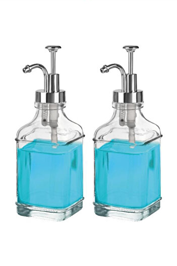 Digithome 2-Piece Glass Liquid Soap and Lotion Label Silver Stopper Detergent Bottle Soap Dispenser 500 ml C1-1-289