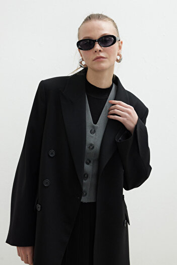 Manuka OVERSIZED DOUBLE-BREASTED BLAZER JACKET BLACK