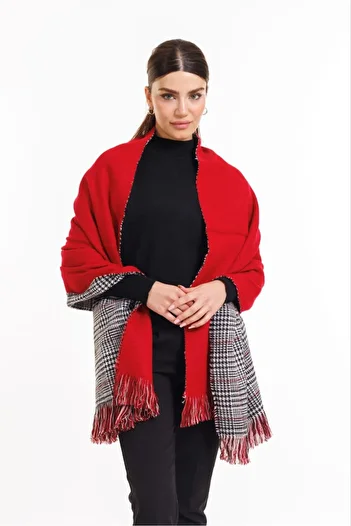 Multi Brand Double Sided Red Color Plaid Woolen Shoulder Shawl 70x190cm Connectable Winter Women's Scarf Shawl