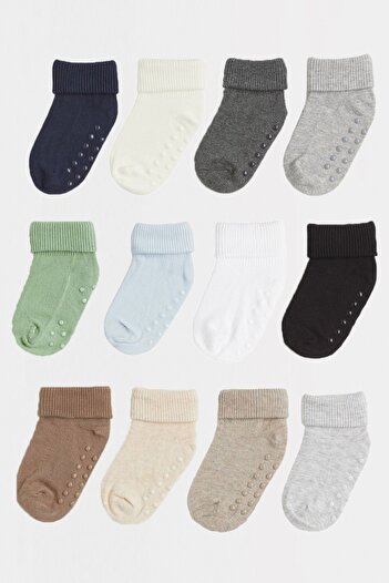 MEM SOCKS Опаковка от 12 органични памучни противоплъзгащи чорапи за бебе/дета
