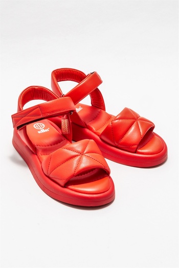 Elle Shoes Red Leather Women's Sports Sandals