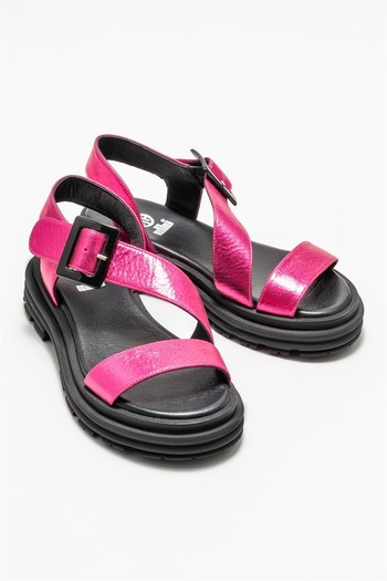 Elle Shoes Fuchsia Leather Women's Sports Sandals