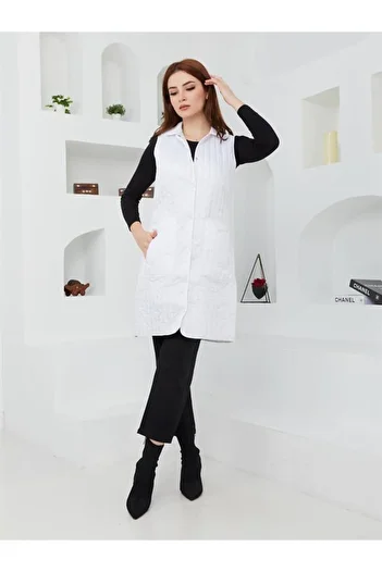 Olcay Shirt Collar Quilted Vest White 8202