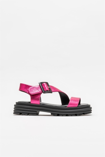 Elle Shoes Fuchsia Leather Women's Sports Sandals