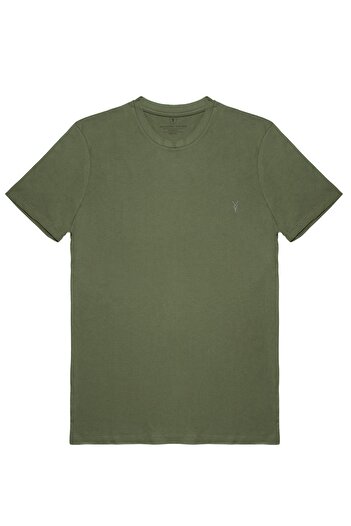 COMBİNE MİCHAİL Men's Khaki 100% Cotton Slim Fit Crew Neck Short Sleeve T-Shirt
