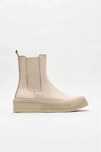 Elle Shoes Μπεζ Δερμάτινα Γυναικεία Αθλητικά Μποτάκια - Casual