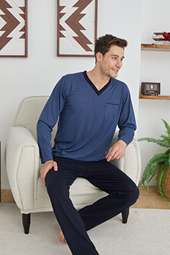 KLY V-Neck Pajama Suit Indigo