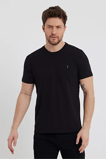 COMBİNE MİCHAİL Pánské černé tričko Slim Fit Crew Neck 100% bavlna s krátkým rukávem