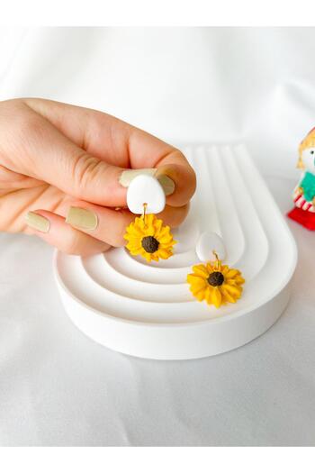 TREND Dangle Yellow Sunflower Polymer Clay Earrings