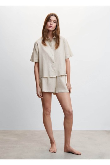 MANGO Woman Linen Comfortable Pajama Shirt Design