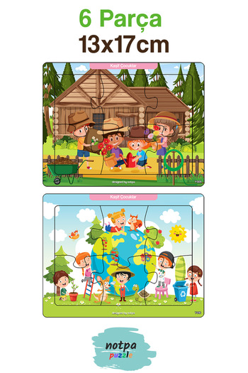 kutuTR Notpa Çocuklar Için Eğitici Ve Öğretici Ahşap 6 Parça 13x17 Renkli Puzzle 6'lı Set-601