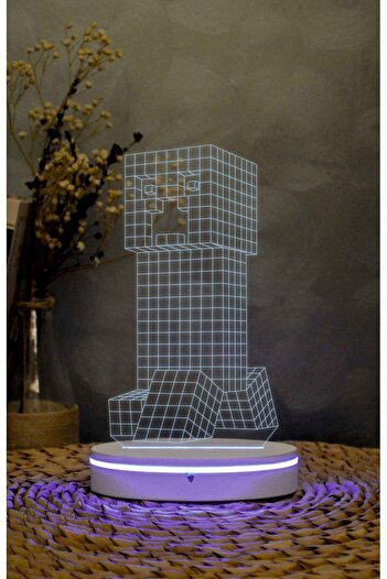 Yubi Design Creeper , Minecraft - 3 boyutlu led lamba 16 renk dekoratif anime gece lambası 3D