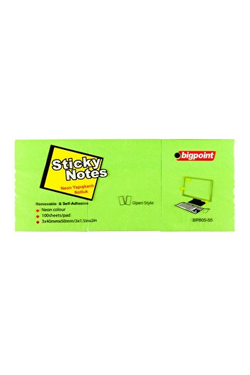 Bigpoint Neon Green 40x50mm Adhesive Note Paper - Pack of 3 and 4
