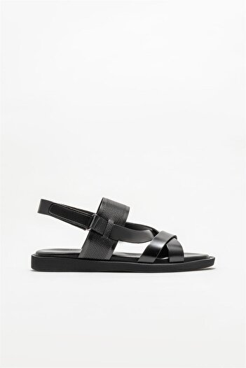 Elle Shoes Black Leather Men's Sandals