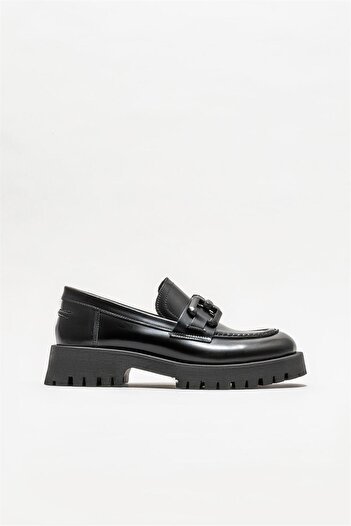 Elle Shoes Black Leather Women's Loafer