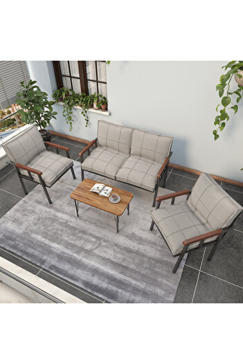 Mygusi Modern Balkon, Bahçe, Cafe - Metal Kanepe Koltuk Takımı - 2+1+1 Sehbalı