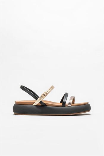 Elle Shoes Black Leather Women's Sports Sandals