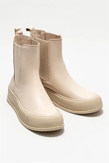 Elle Shoes Μπεζ Δερμάτινα Γυναικεία Αθλητικά Μποτάκια - Casual