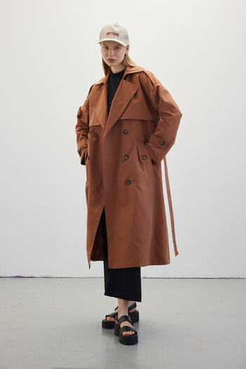 Manuka Buttoned Double Breasted Trench Coat Hazelnut Shell